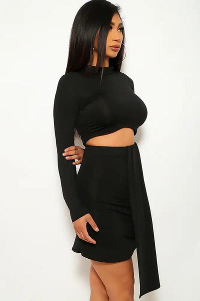 Black Long Sleeve Two Piece Dress - AMIClubwear