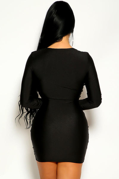 Black Long Sleeve U Neckline Party Dress - AMIClubwear