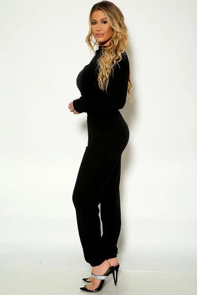 Black Long Sleeve Warm Loungewear Two Piece Outfit - AMIClubwear