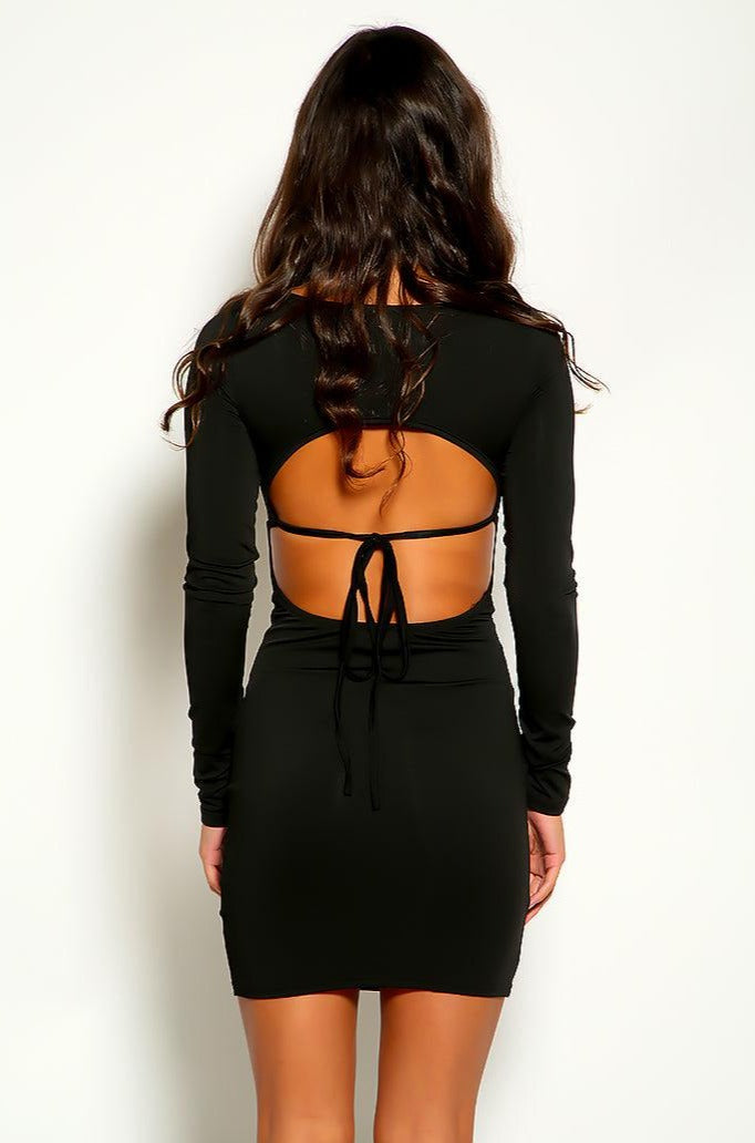 Black Long Sleeves Open Back Sexy Party Dress - AMIClubwear