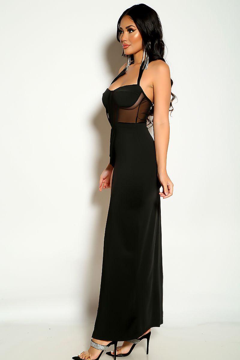 Black Mesh Asymmetrical Sleeveless Party Dress - AMIClubwear