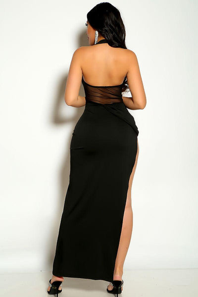 Black Mesh Asymmetrical Sleeveless Party Dress - AMIClubwear