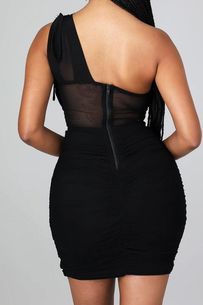 Black Mesh Corset Accent Sleeveless Sexy Party Dress - AMIClubwear