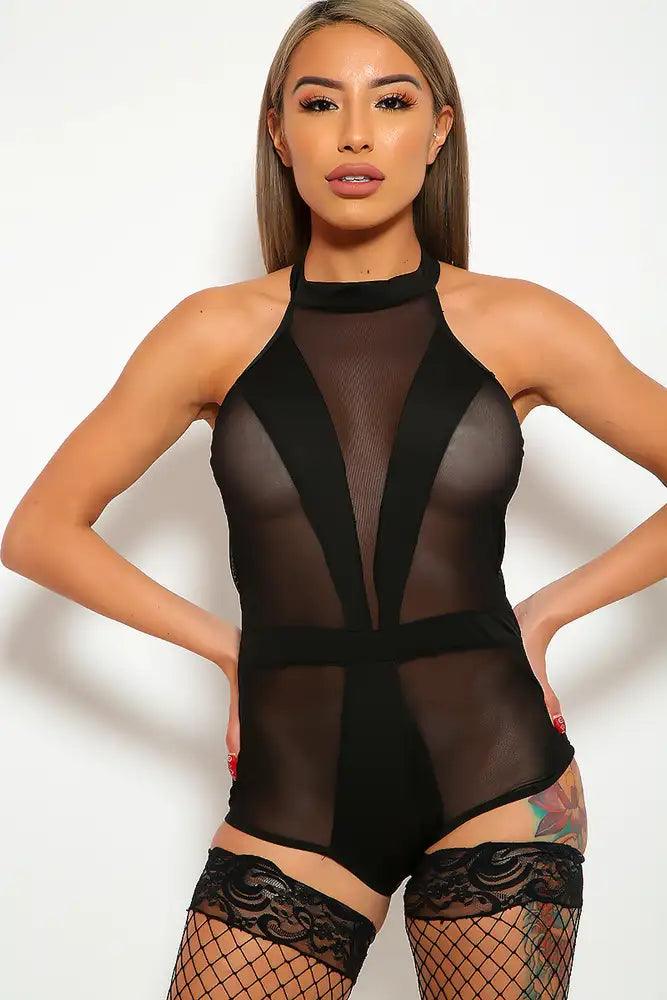 Black Mesh Cut Out One Piece Lingerie Intimates - AMIClubwear