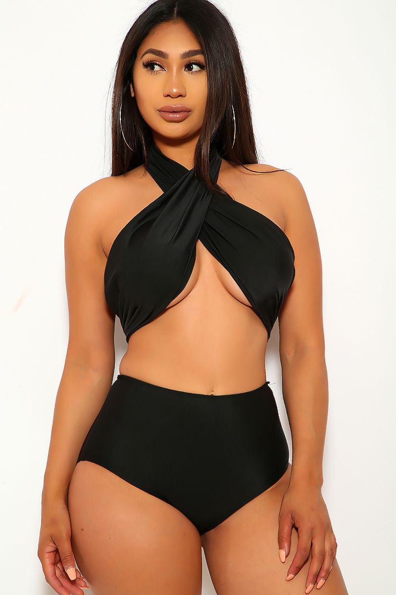 Black Mesh High Waist Two Piece Swimsuit - AMIClubwear