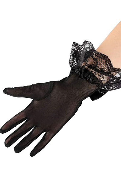 Black Mesh Lace Bow Detail Gloves - AMIClubwear