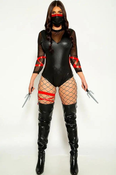 Black Mesh Leather Versatile One Piece Costume - AMIClubwear