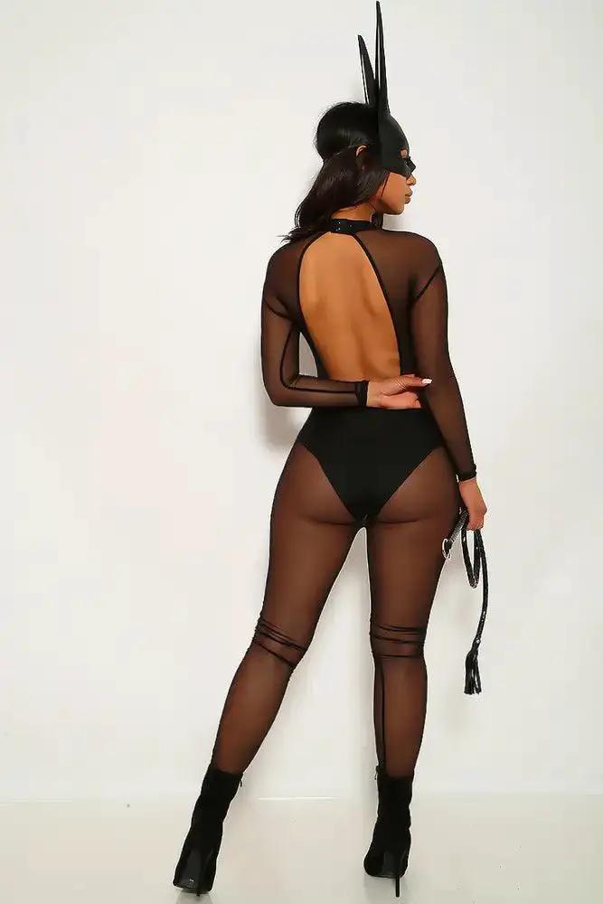 Black Mesh Long Sleeve One Piece Costume
