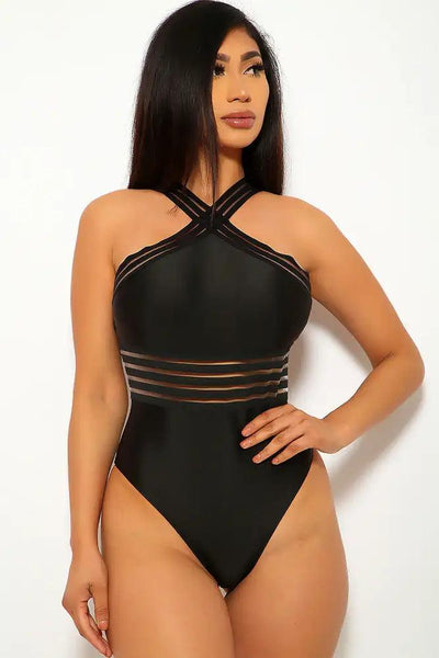 Black Mesh One Piece Swimsuit - AMIClubwear