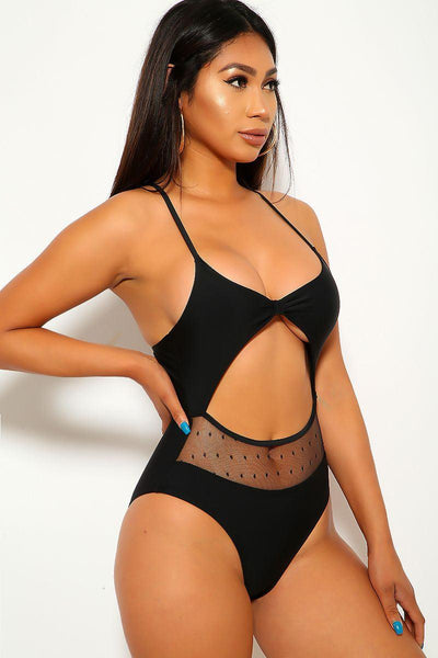 Black Mesh One Piece Swimsuit - AMIClubwear