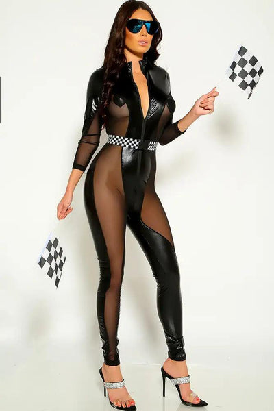 Black Mesh Sexy Race Car Racer Two Piece Costume - AMIClubwear