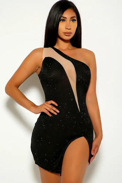 Black Mesh Shimmery Party Dress - AMIClubwear