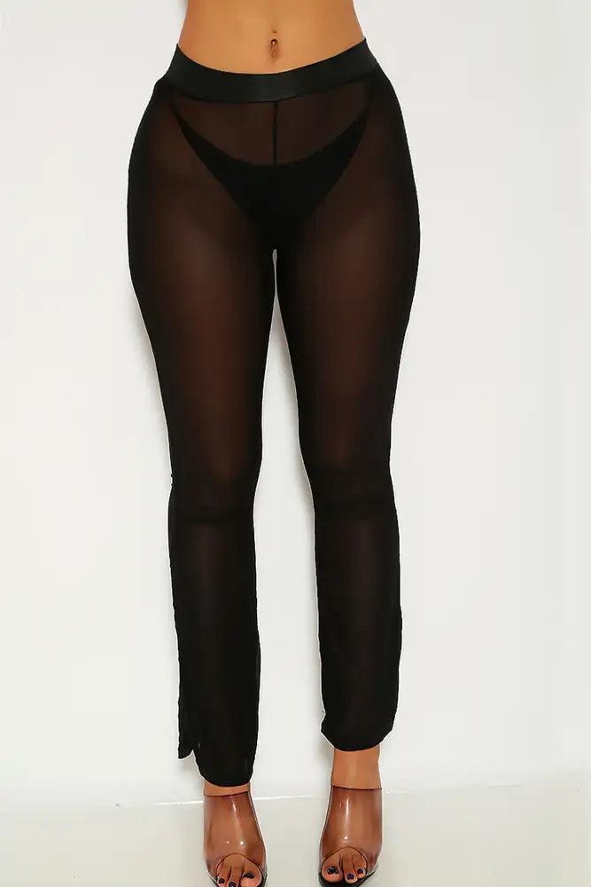 Black Mesh Swimsuit Cover Up Pants - AMIClubwear
