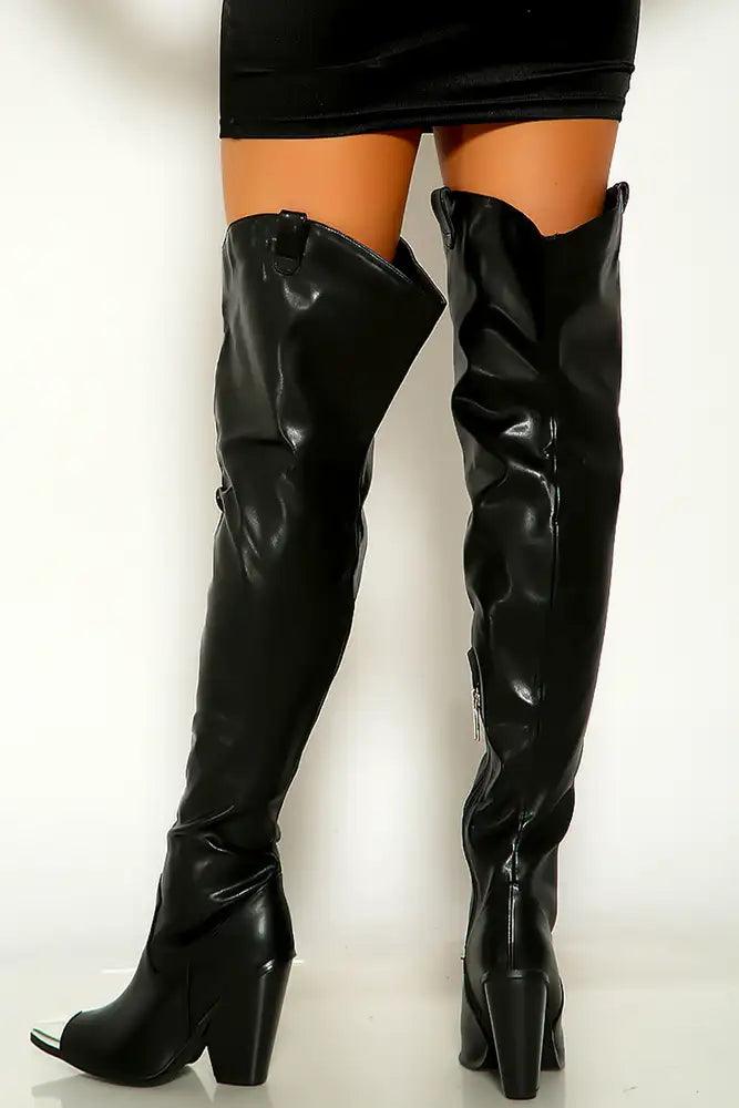 Black Metallic Pointy Toe Cow Girl Boots - AMIClubwear