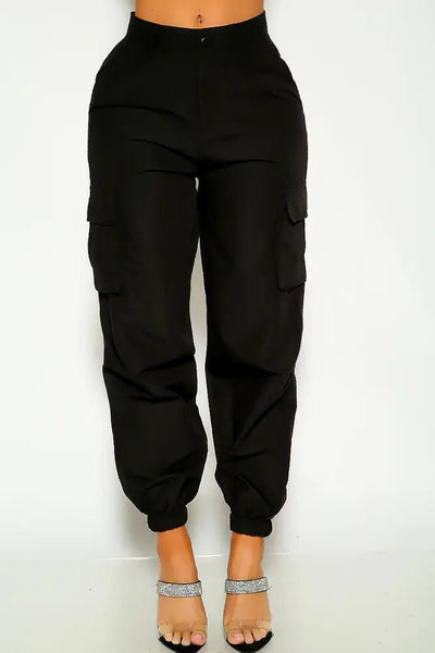 Black Mid Rise Cargo Pants - AMIClubwear