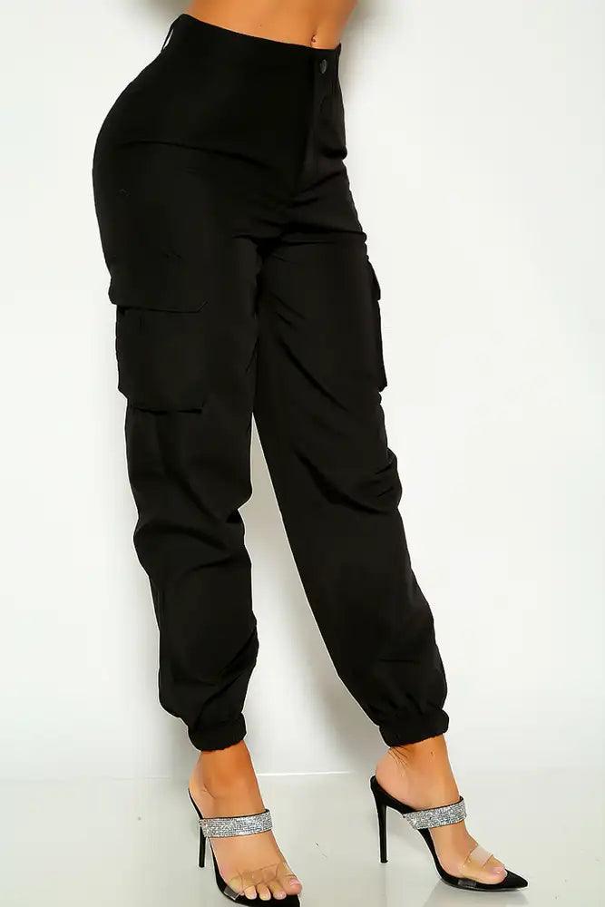 Black Mid Rise Cargo Pants - AMIClubwear