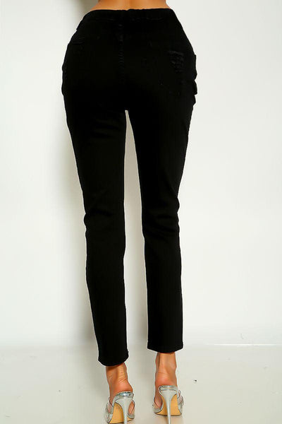 Black Mid Rise Cut Out Leopard Print Detail Denim Skinny Jeans - AMIClubwear