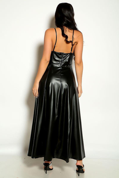 Black Multi Faux Leather Double Slit Maxi Dress - AMIClubwear