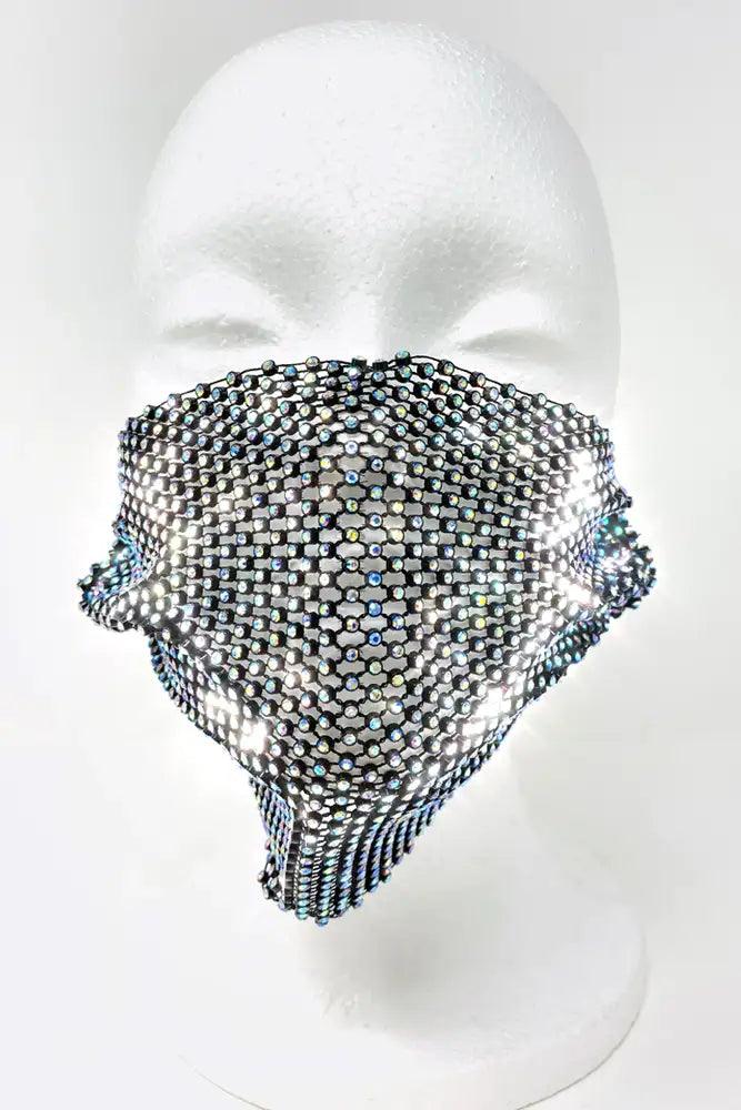 Black Multi Rhinestones Face Mask - AMIClubwear