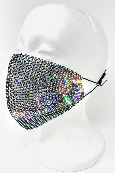 Black Multi Rhinestones Face Mask - AMIClubwear