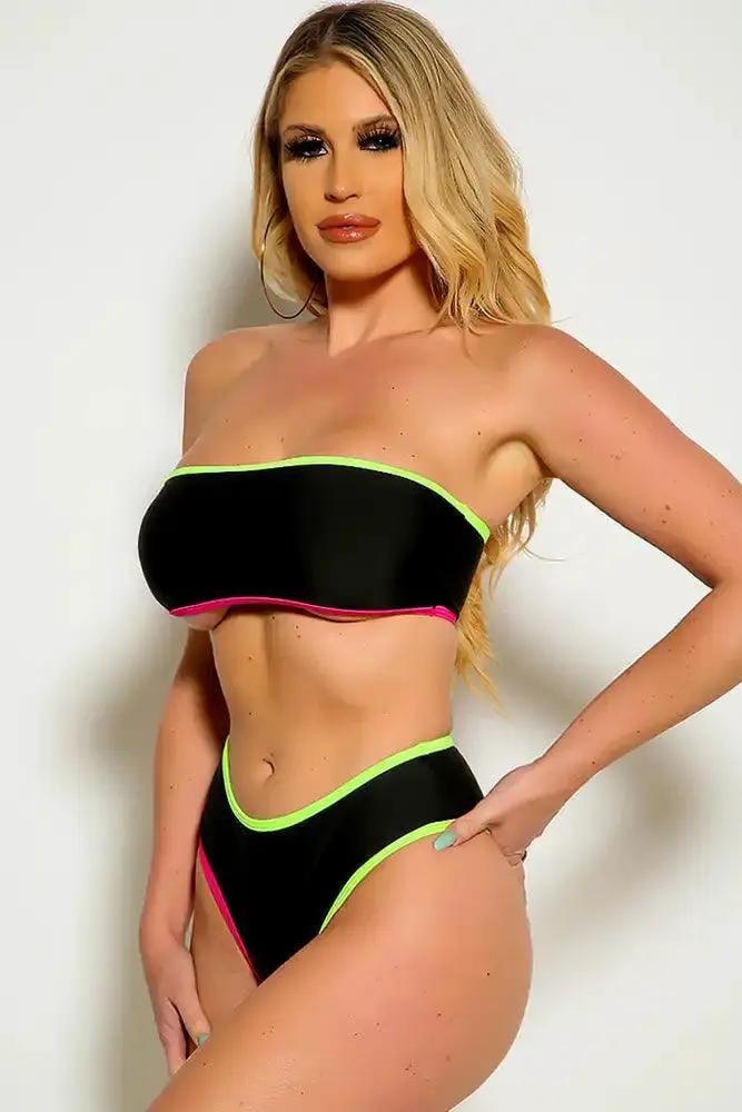 Black Multi Strapless Two Tone Two Piece Swimsuit