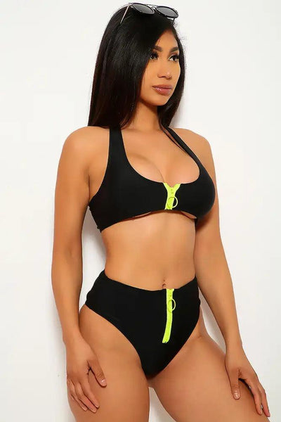 Black Neon Lime O-Ring Two Piece Swimsuit - AMIClubwear