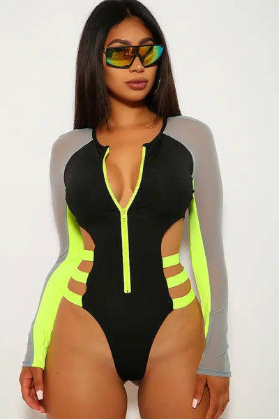 Black Neon Lime One Piece Swimsuit - AMIClubwear