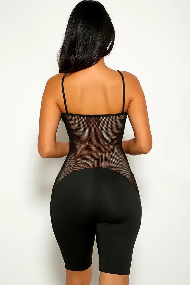 Black Netted Mesh Sexy Fitted Romper - AMIClubwear