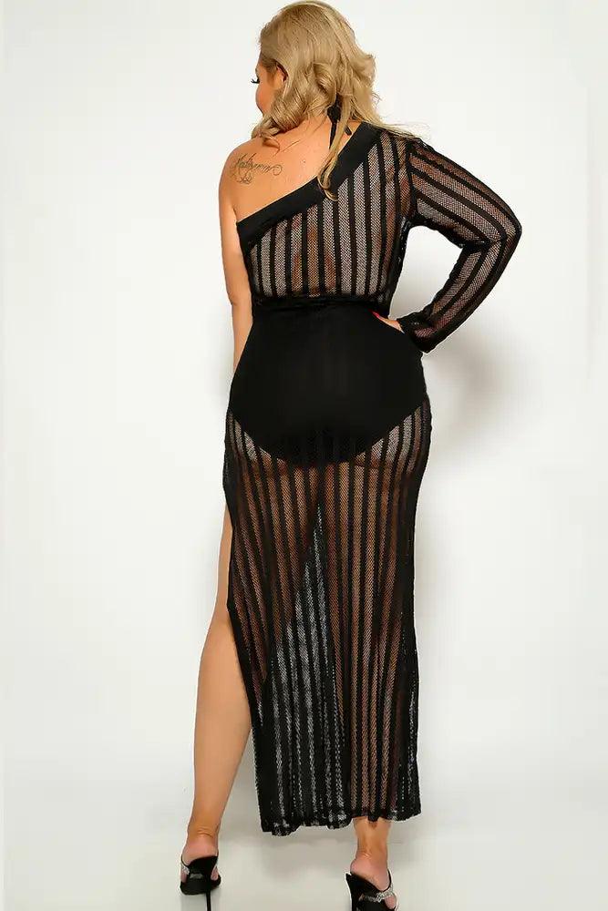 Black Netted One Shoulder Maxi Dress - AMIClubwear