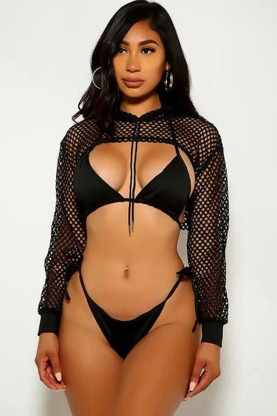 Black Netted Three Piece Swimsuit - AMIClubwear