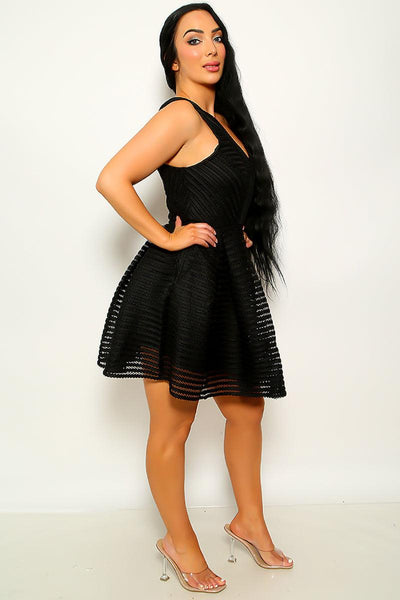 Black Netted Zip Up Sleeveless A-Line Cocktail Dress - AMIClubwear