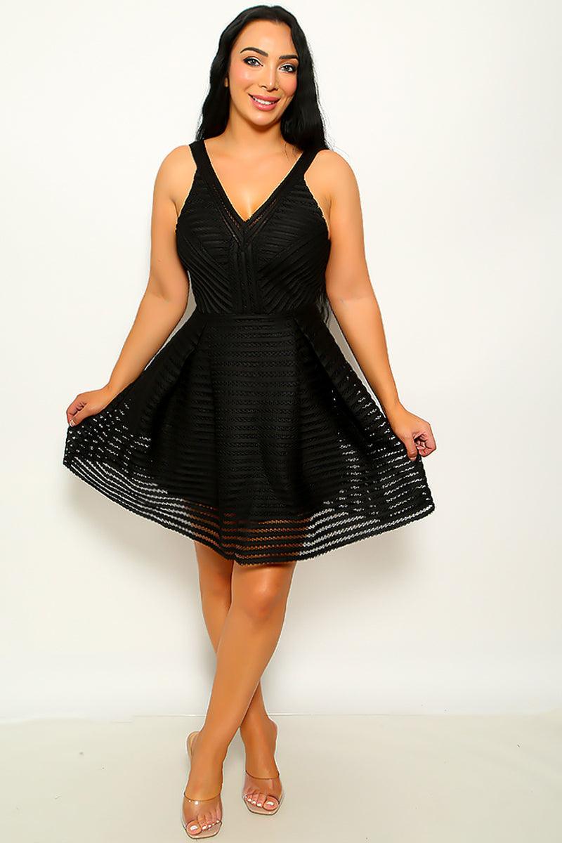 Black Netted Zip Up Sleeveless A-Line Cocktail Dress - AMIClubwear