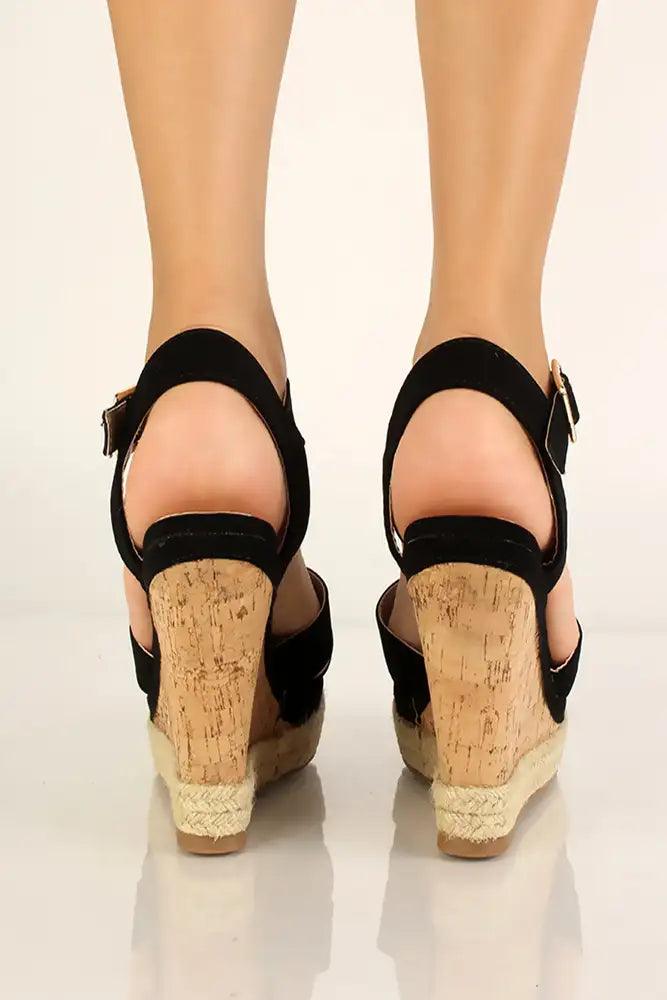 Black Nubuck Cork Espadrille Wedges - AMIClubwear