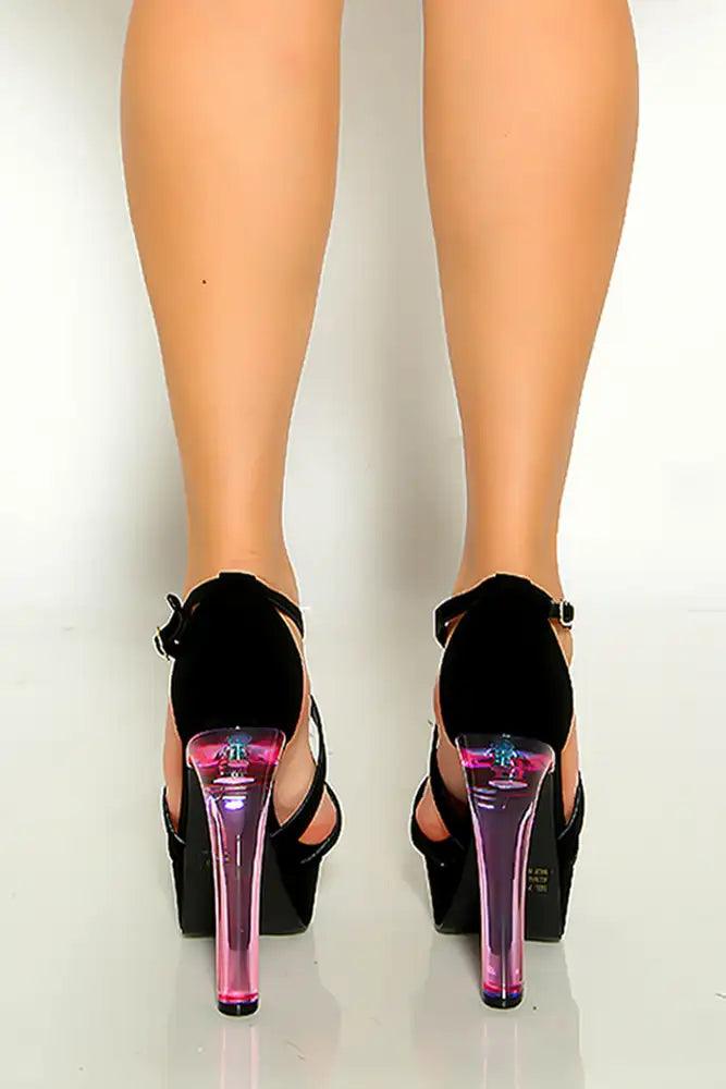 Black Nubuck Criss Cross Open Toe Platform Chunky High Heel - AMIClubwear