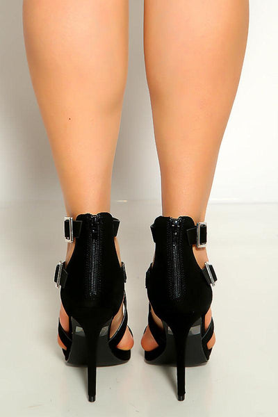 Black Nubuck Criss Cross Pointy Sole High Heels - AMIClubwear