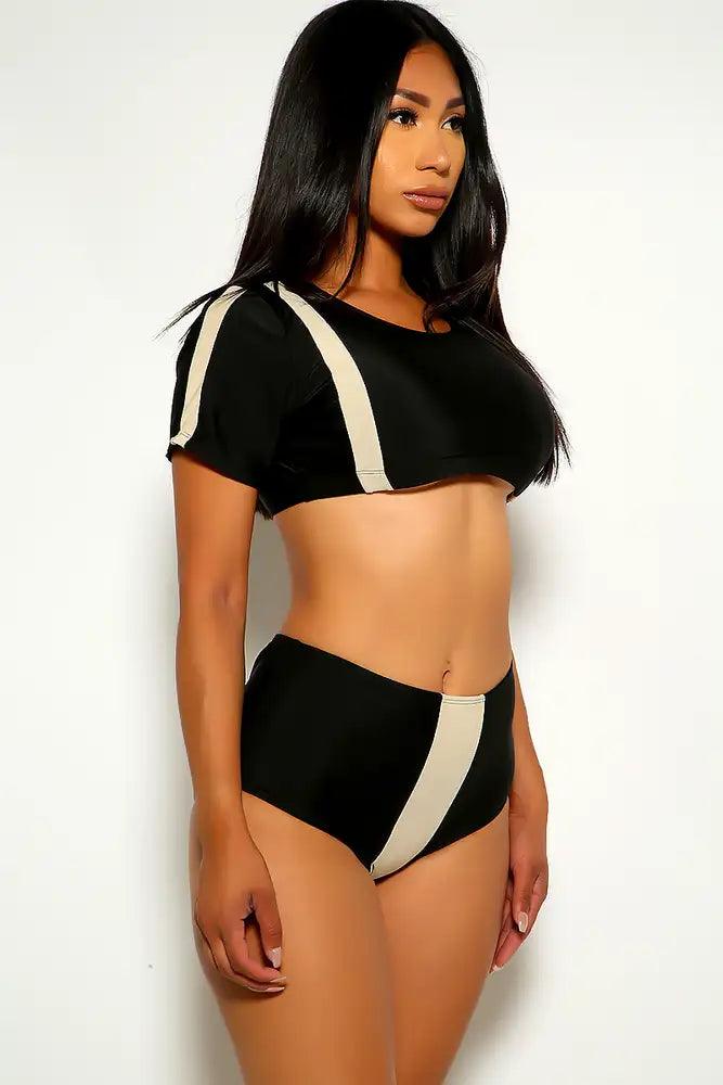Black Nude Short Sleeve Plus Size Swimsuit - AMIClubwear