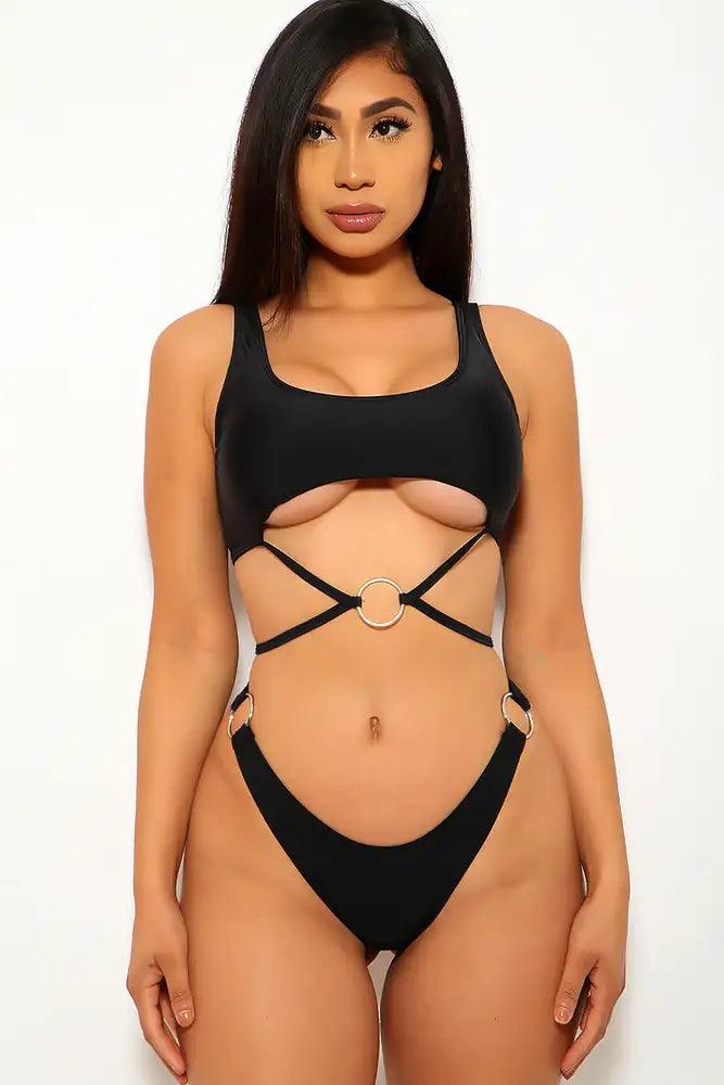 Black O-Ring Strappy Two Piece Swimsuit - AMIClubwear
