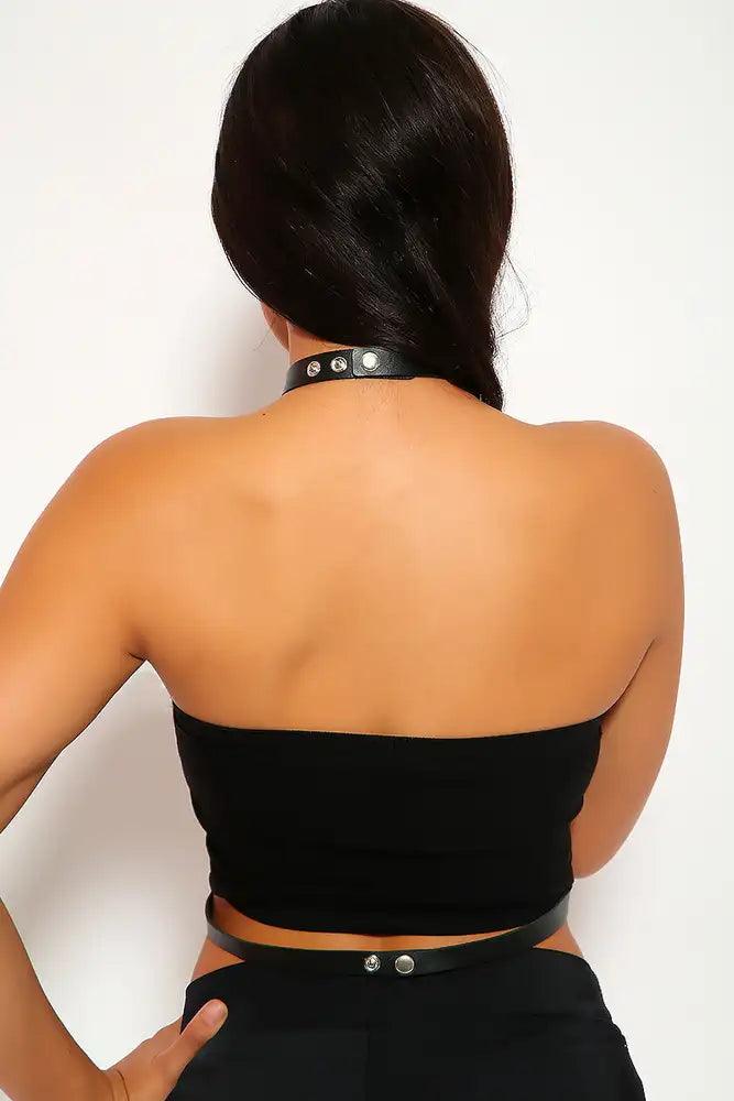 Black O-Ring Studded Faux Leather Costume Accessory - AMIClubwear