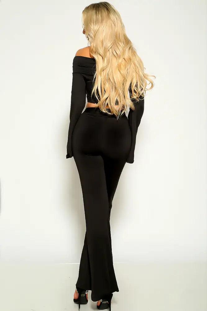 Black Off The Shoulder Bell Sleeve Two Piece Outfit - AMIClubwear