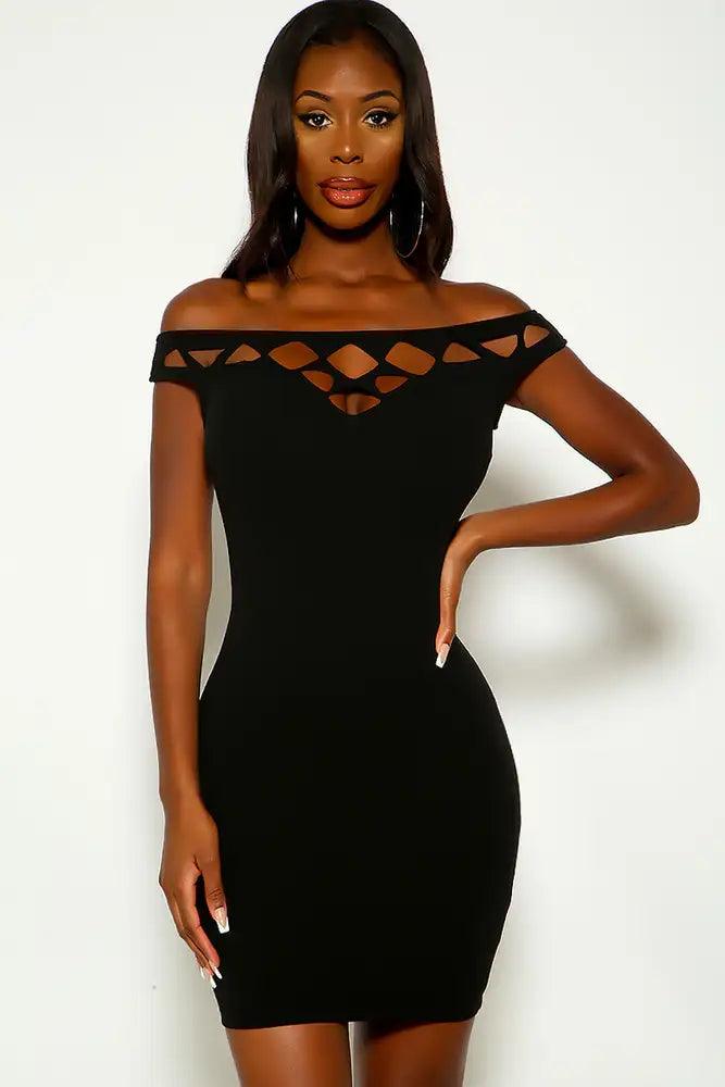 Black Off The Shoulder Cut Out Design Party Dress - AMIClubwear