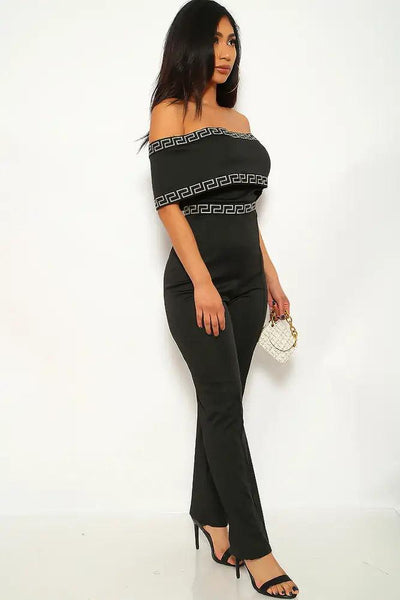 Black Off The Shoulder Dressy Jumpsuit - AMIClubwear