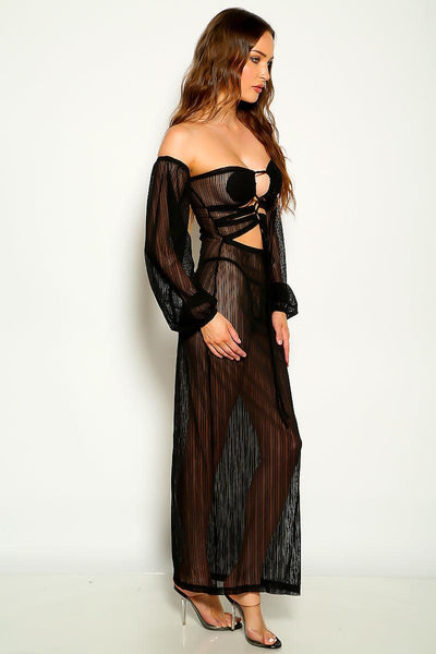 Black Off The Shoulder Long Sleeve Maxi Sexy Party Dress - AMIClubwear