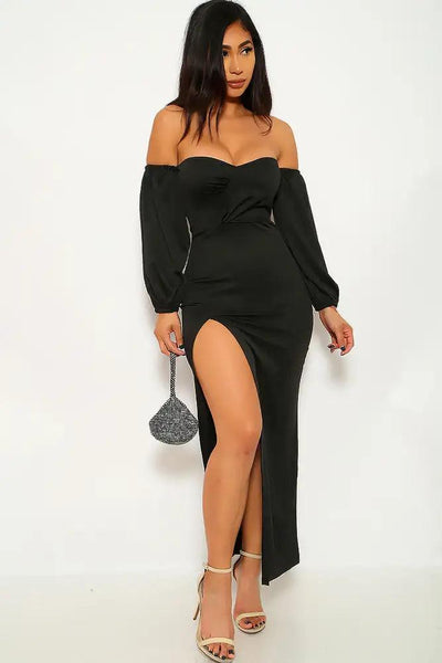Black Off The Shoulder Maxi Party Dress - AMIClubwear