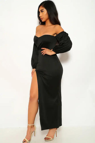 Black Off The Shoulder Maxi Party Dress - AMIClubwear