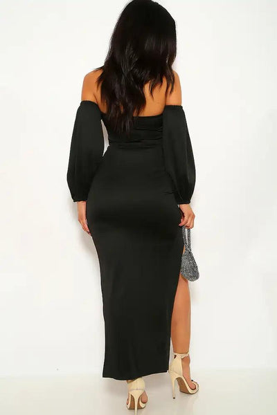 Black Off The Shoulder Maxi Party Dress - AMIClubwear