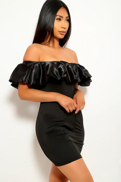 Black Off The Shoulder Party Dress - AMIClubwear