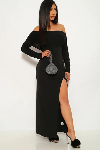 Black Off The Shoulder Plus Size Maxi Party Dress - AMIClubwear