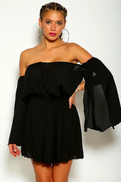 Black Off The Shoulder Sexy Flowy Party Dress - AMIClubwear