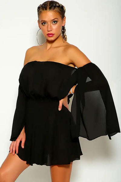 Black Off The Shoulder Sexy Flowy Party Dress - AMIClubwear