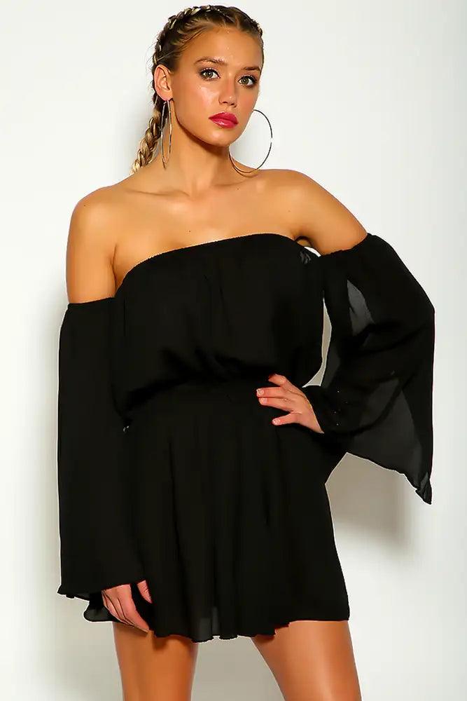 Black Off The Shoulder Sexy Flowy Party Dress - AMIClubwear